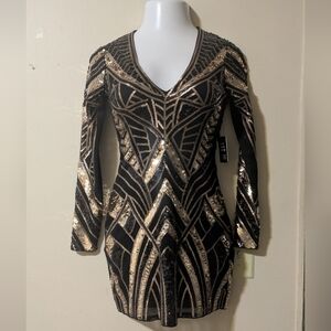 Express Black and Gold Sequin Dress
